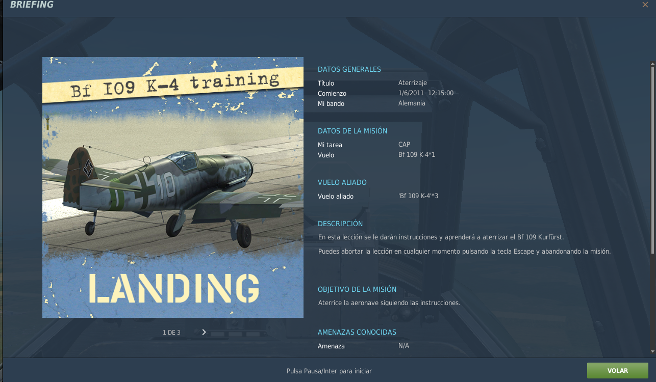 Misiones de Entrenamiento del Bf-109K-4 en español