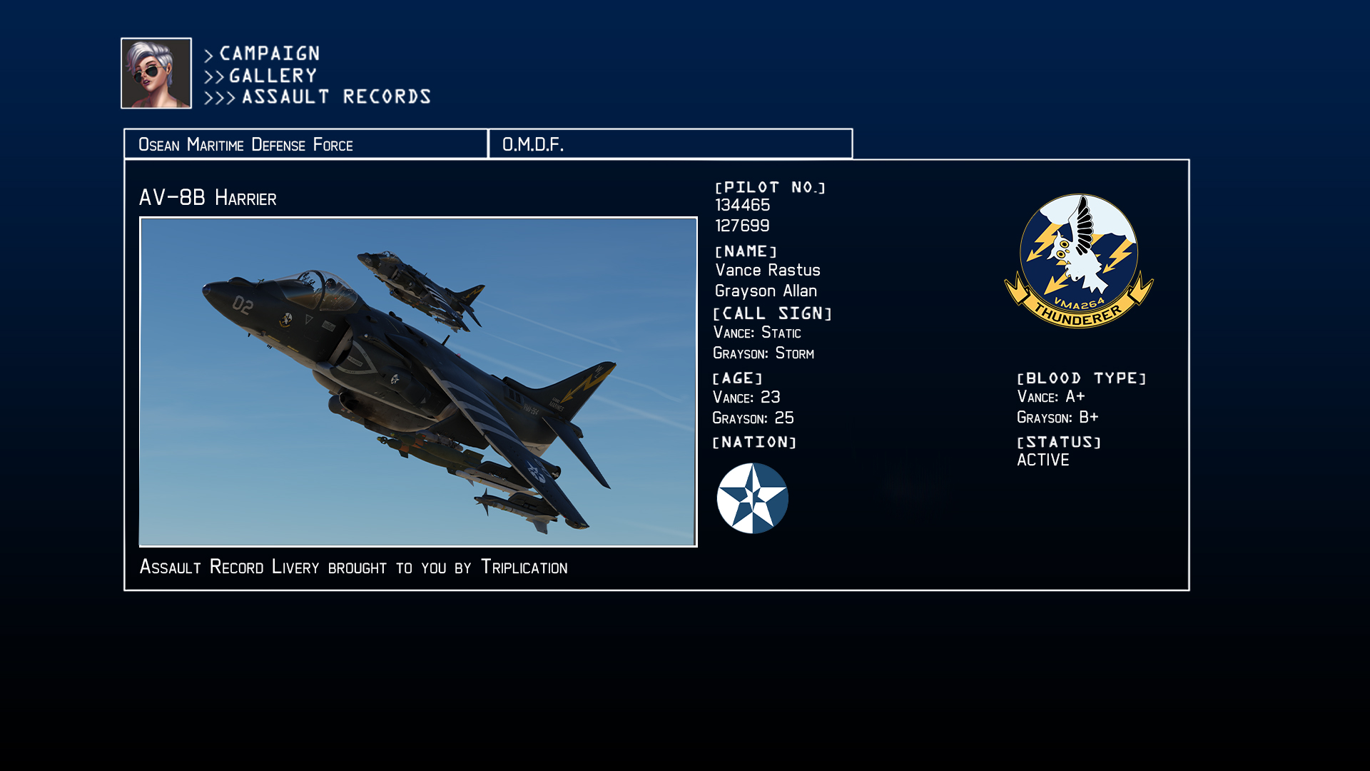 Ace Combat - AV-8B Osean Thunderer's 