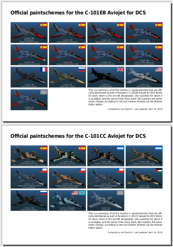 Gazetteer of the official C-101 paintschemes