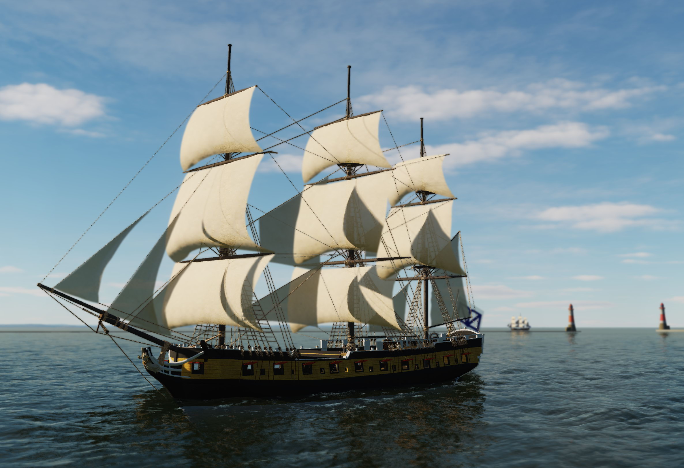 Sailship Russian Archipelago Frigate Svjatoi Nikolai with hoisted sails