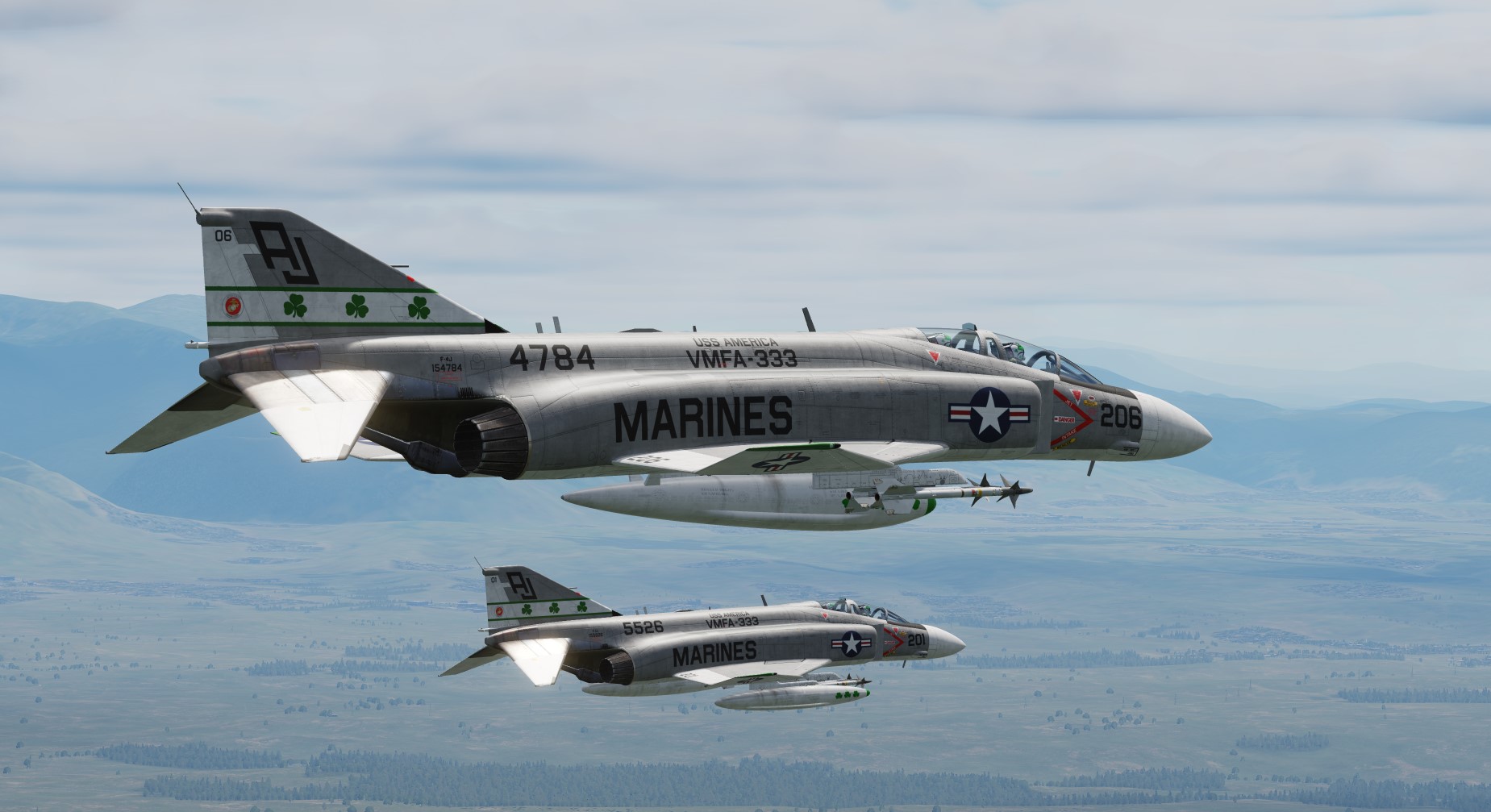 VMFA-333 Shamrocks F-4J A/C 201 and A/C 206, USS America, 1972