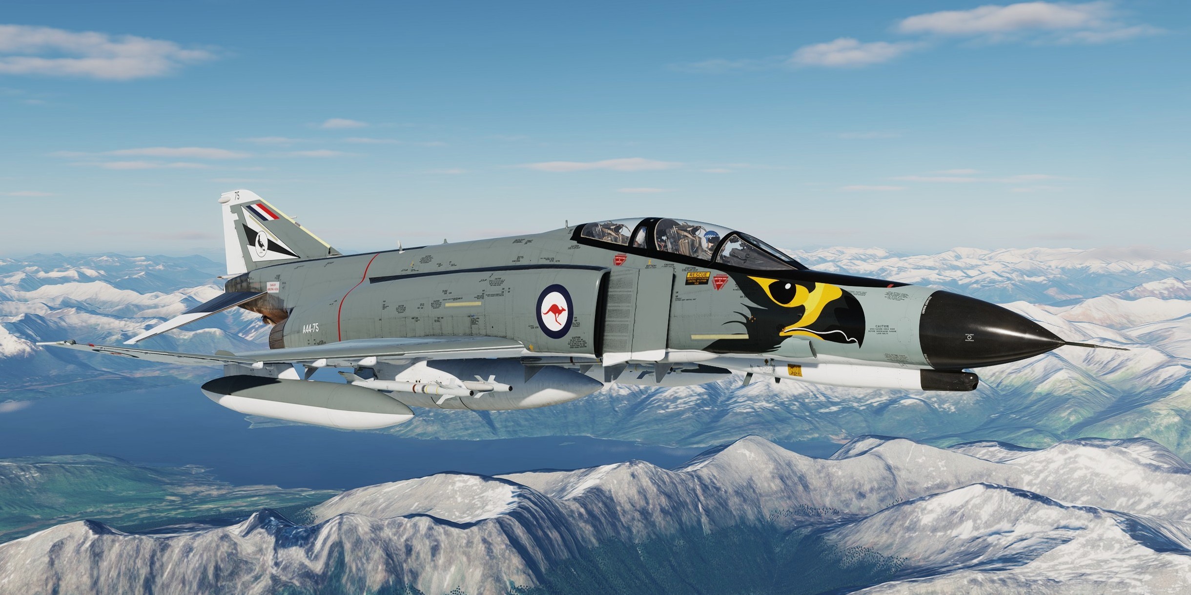 Grey Rescue Sign Raaf F-4E, RAAF, Dark Grey with Hawk Nose (Fictional), 2 OCU, 3 Sqn, 75 Sqn ...